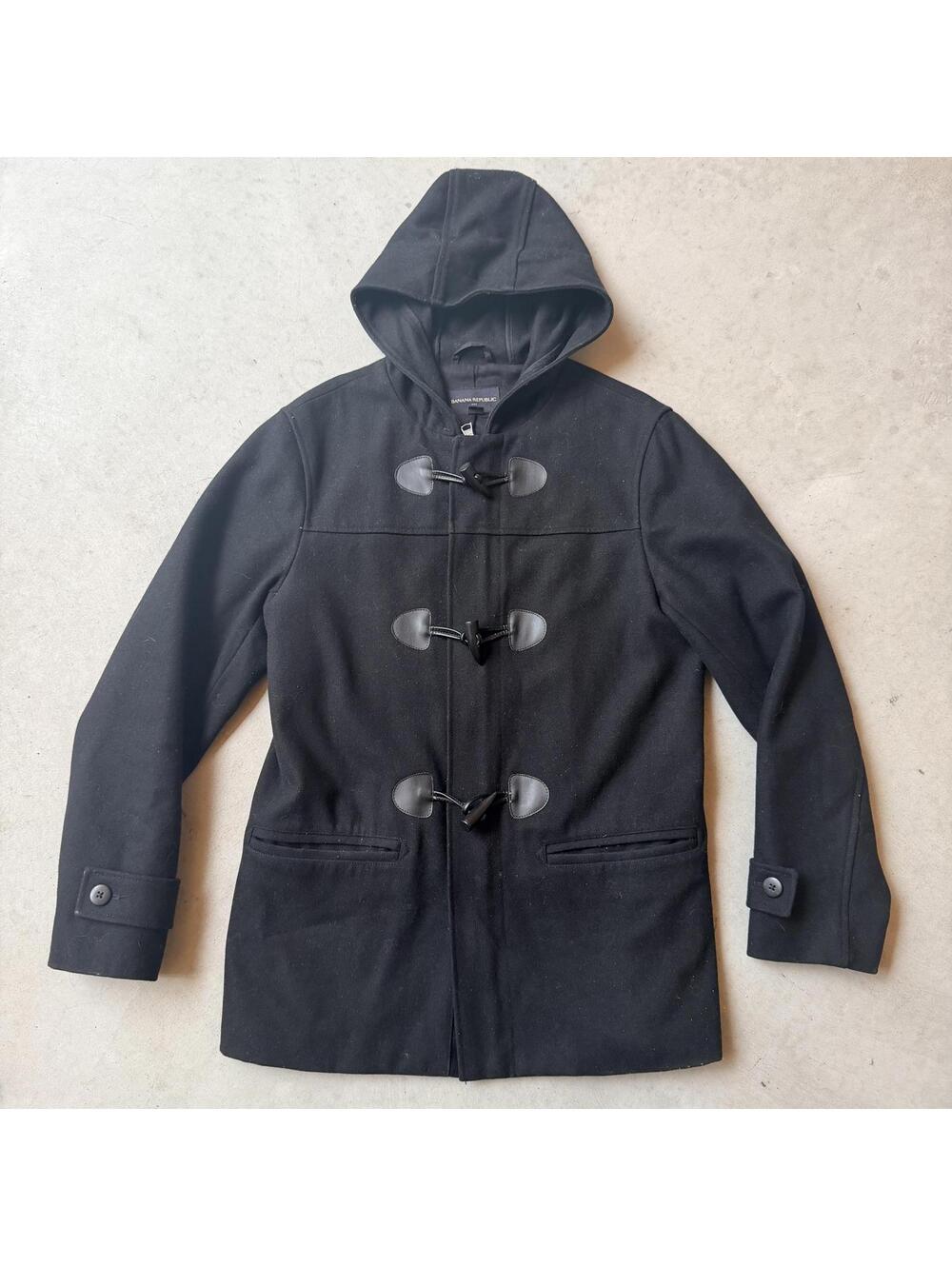Banana Republic Black Hooded Wool Blend Toggle Coat Size S